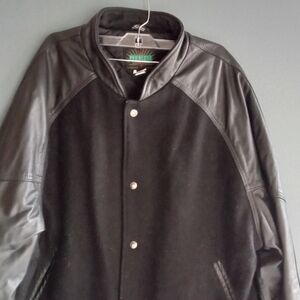 Peerless Garments Vintage Wool Leather Varsity Jacket Mens‎ Black Made in Canada